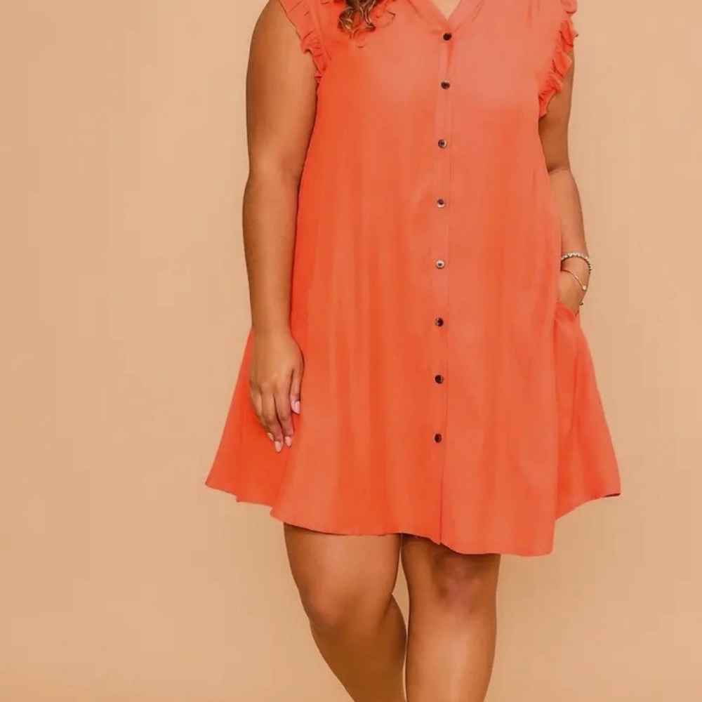 Orange Sleeveless Button-Down Dress